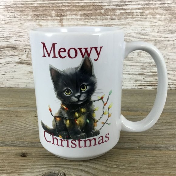 Black Cat Meowy Christmas Ceramic Coffee Mug - Picture 3 of 4